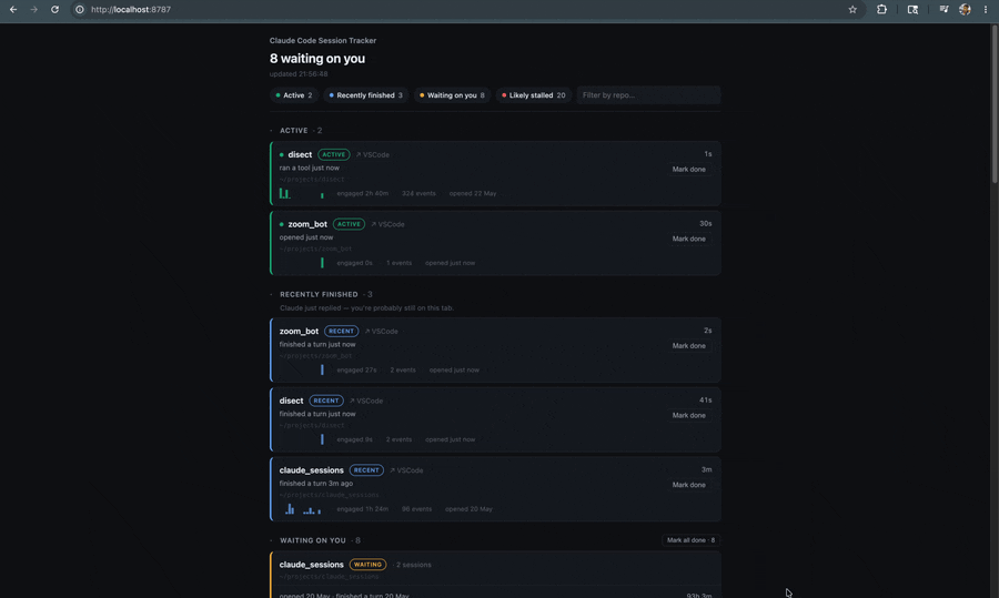 Claude Session Tracker Demo